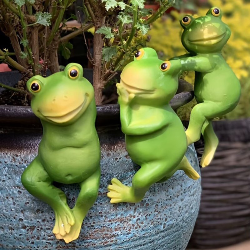 Decoração de Jardim com Sapos de Resina - 3 Peças