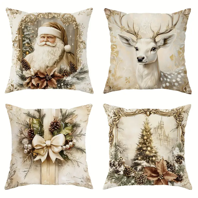 Conjunto de 4 Capas de Almofada de Veludo Macias para Natal Casa da Clara