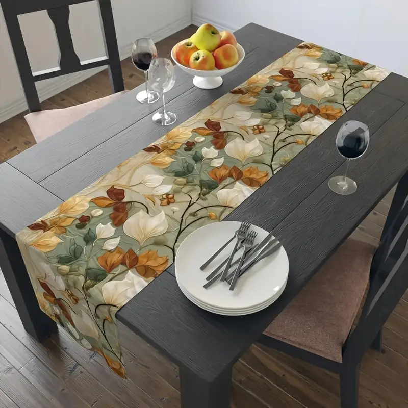 Toalha Corredor de Mesa Vintage em Linho com Estampa Floral